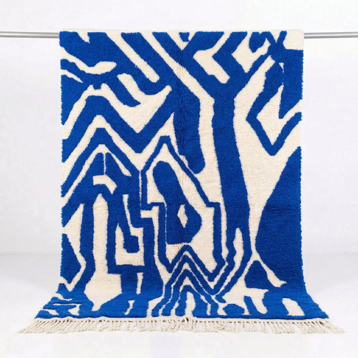 Custom Beni Ourain Rug - Bold Abstract Cobalt Blue &amp; Cream