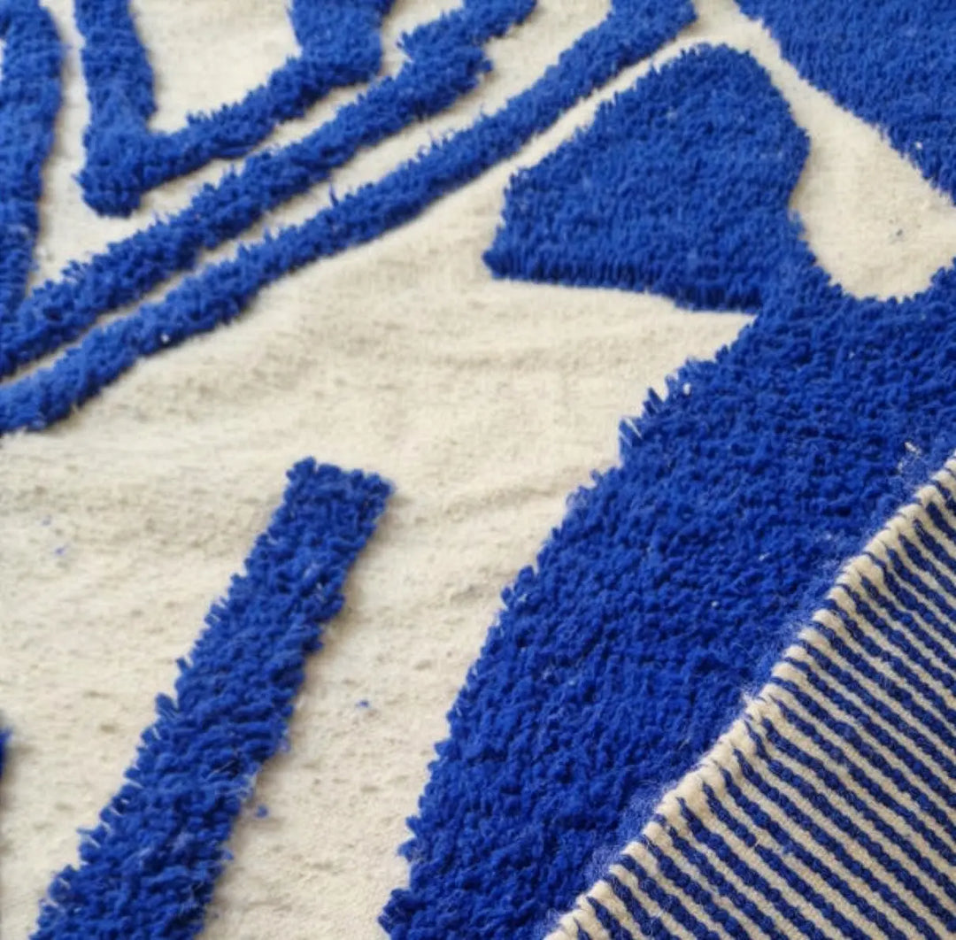 Custom Beni Ourain Rug - Bold Abstract Cobalt Blue &amp; Cream