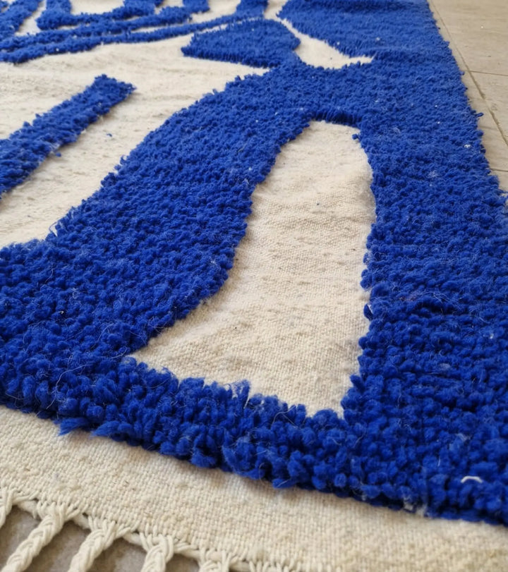 Custom Beni Ourain Rug - Bold Abstract Cobalt Blue &amp; Cream