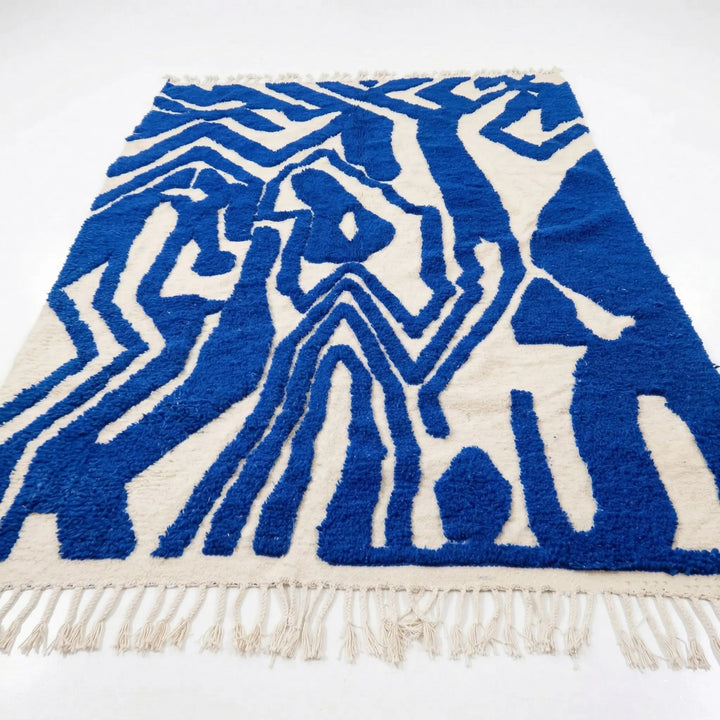 Custom Beni Ourain Rug - Bold Abstract Cobalt Blue &amp; Cream
