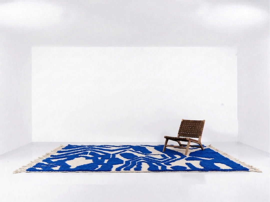 Custom Beni Ourain Rug - Bold Abstract Cobalt Blue &amp; Cream