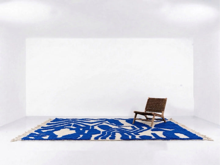 Custom Beni Ourain Rug - Bold Abstract Cobalt Blue &amp; Cream