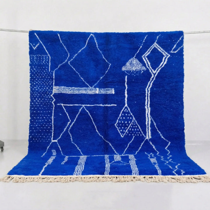 Custom Beni Ourain Rug - Electric Cobalt Blue &amp; White Geometric Craftily Marrakech