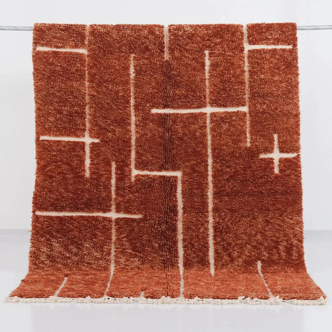 Custom The Aker Beni Mrirt Rug | Hand-Knotted Terracotta & White Geometric Craftily Marrakech