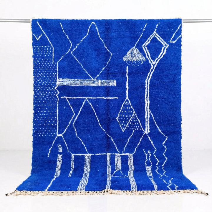 Custom Beni Ourain Rug - Electric Cobalt Blue &amp; White Geometric