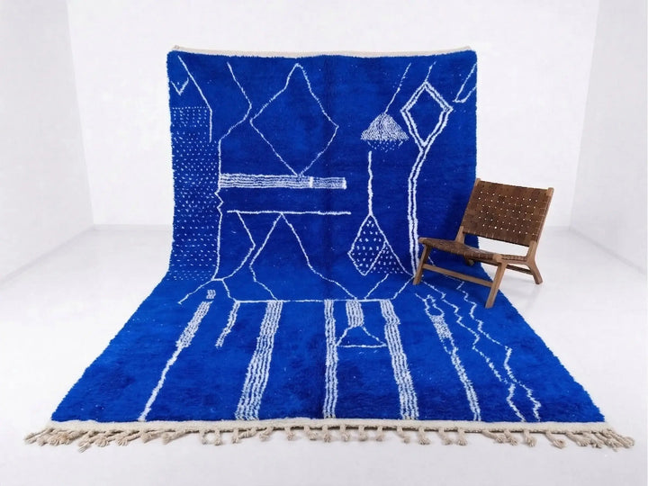 Custom Beni Ourain Rug - Electric Cobalt Blue &amp; White Geometric Craftily Marrakech