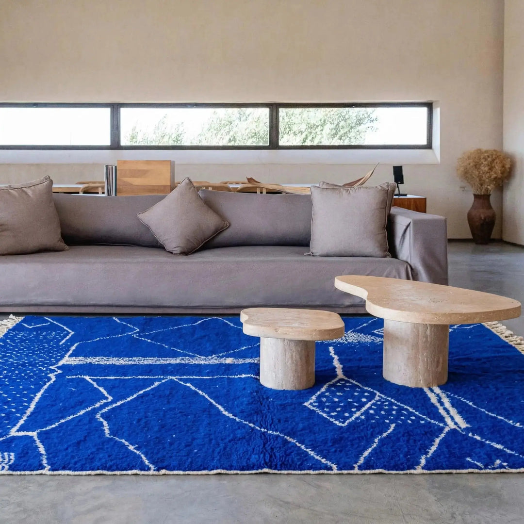 Custom Beni Ourain Rug - Electric Cobalt Blue &amp; White Geometric Craftily Marrakech
