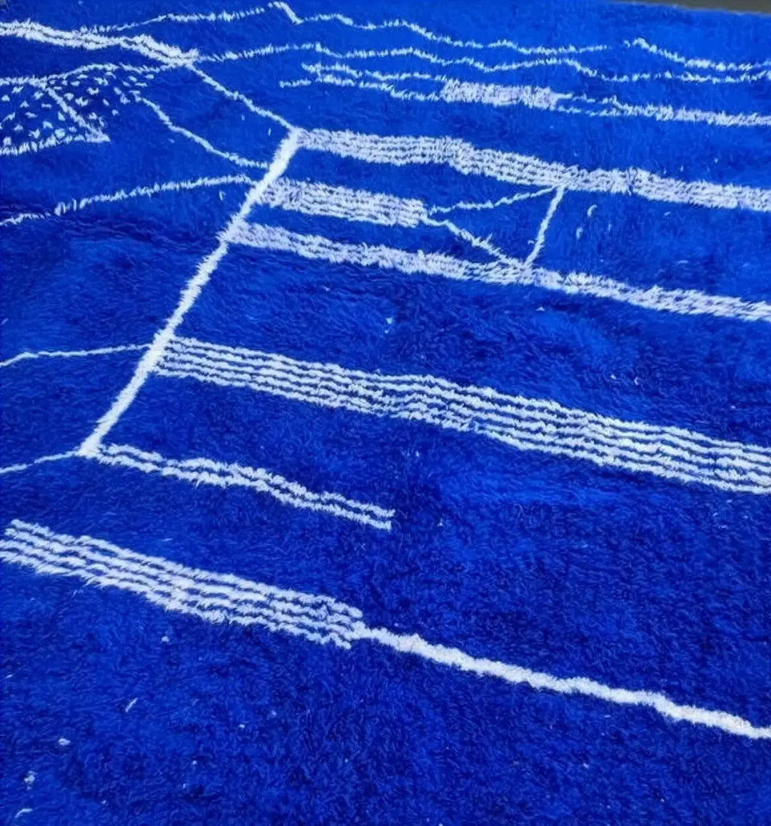 Custom Beni Ourain Rug - Electric Cobalt Blue &amp; White Geometric Craftily Marrakech