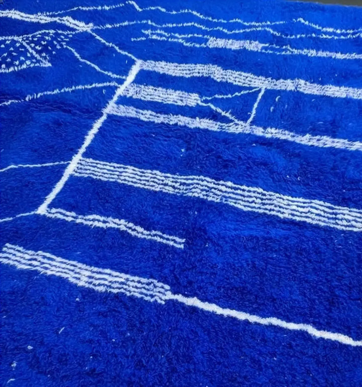Custom Beni Ourain Rug - Electric Cobalt Blue &amp; White Geometric Craftily Marrakech