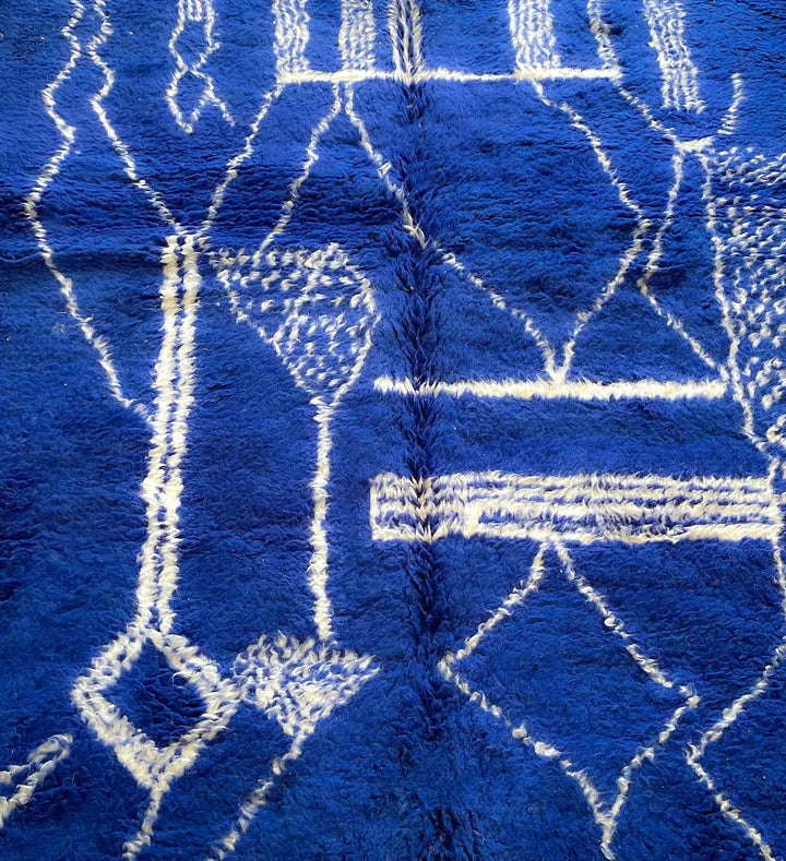 Custom Beni Ourain Rug - Electric Cobalt Blue &amp; White Geometric Craftily Marrakech