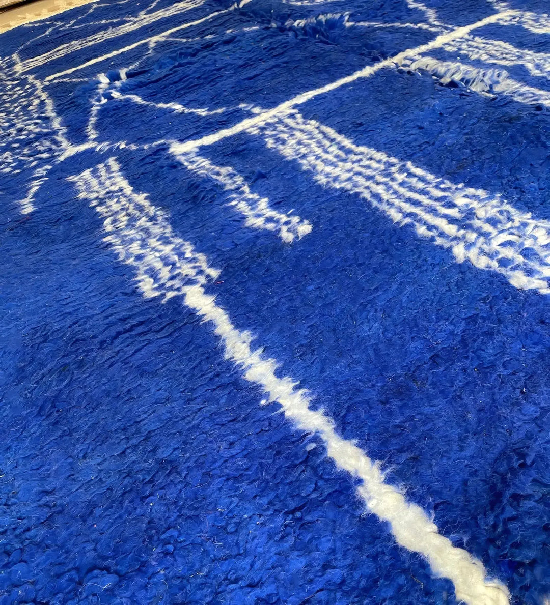 Custom Beni Ourain Rug - Electric Cobalt Blue &amp; White Geometric Craftily Marrakech