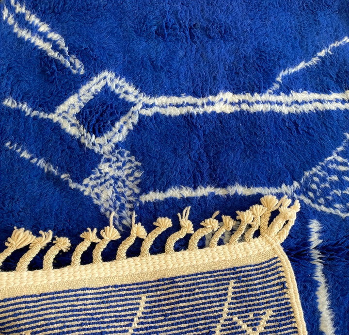 Custom Beni Ourain Rug - Electric Cobalt Blue &amp; White Geometric Craftily Marrakech