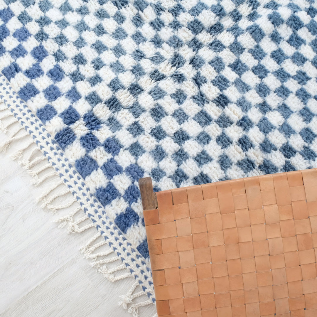 Blue &amp; White Custom Checkerboard Rugs Made craftilymarrakesh.com