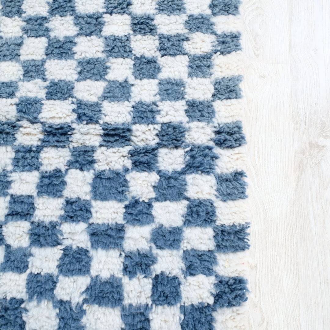 Blue &amp; White Custom Checkerboard Rugs Made craftilymarrakesh.com