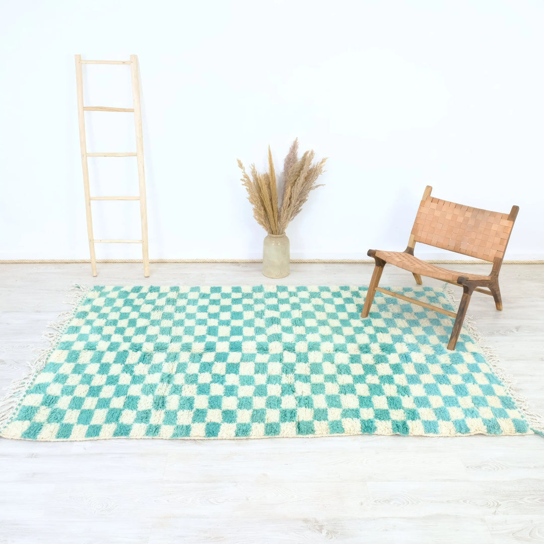 Green Checkered Custom Moroccan Rugs Made craftilymarrakesh.com