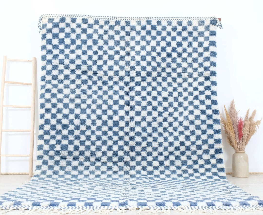 Blue & White Custom Checkerboard Rugs Made craftilymarrakesh.com