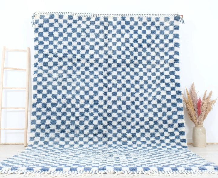 Blue &amp; White Custom Checkerboard Rugs Made craftilymarrakesh.com