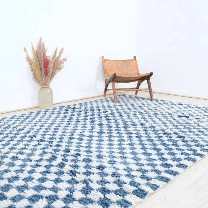 Blue &amp; White Custom Checkerboard Rugs Made craftilymarrakesh.com